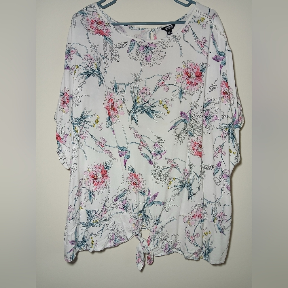 Buffalo David Bitton Front Tie White Floral Shirt 2X